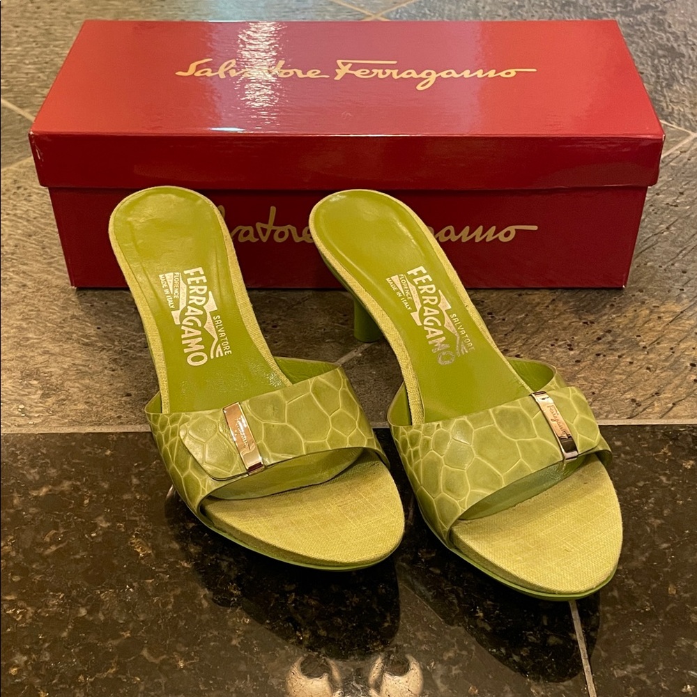 Salvatore Ferragamo Lime Green Mules
